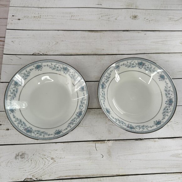 Noritake Fine China Blue Hill Soup Cereal Bowls Silver Trimmed Edge Lot of 2 - Picture 3 of 16